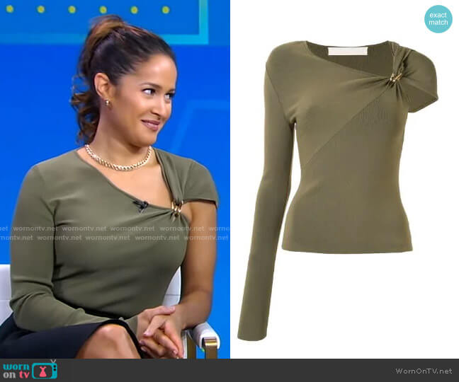Dion Lee Asymmetric-Sleeve Knit Top worn by Jaina Lee Ortiz on Good Morning America