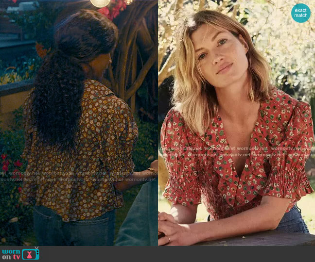 Doen Henri Top in Poppy Tasha Garden worn by Amy Wheeler (Zoe Saldana) on From Scratch
