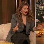 Drew’s gray blazer and skirt on The Drew Barrymore Show