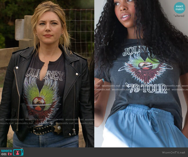 Duckthreads Journey '79 Tour Graphic Tee in Heather Grey worn by Jenny Hoyt (Katheryn Winnick) on Big Sky