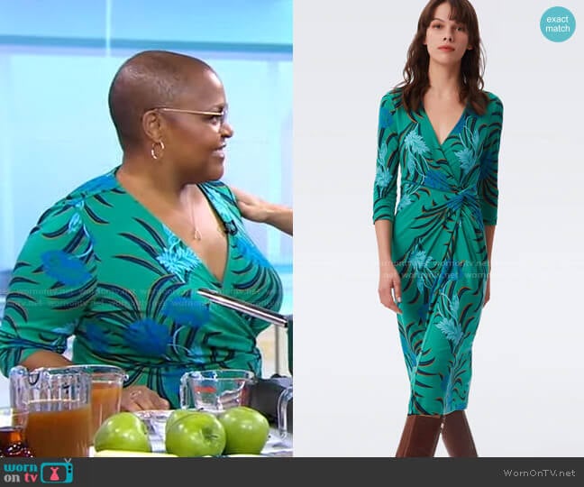 Diane von Furstenberg Brie Midi Dress in September Floral Large Green worn by Tanya Holland on Good Morning America