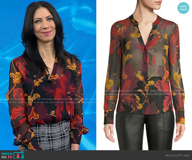 Diane Von Furstenberg Karen Sheer Silk Floral Button-Down Top worn by Dr. Natalie Azar on Today