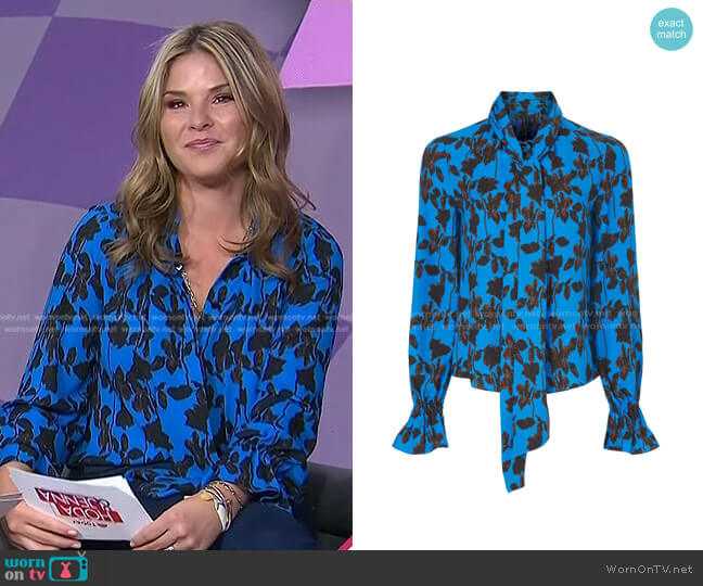 Diane von Furstenberg Tina Crepe Top in Midnight Forest Small Sea Blue worn by Jenna Bush Hager on Today