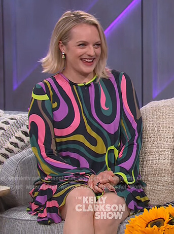Elizabeth Moss’s swirl print dress on The Kelly Clarkson Show