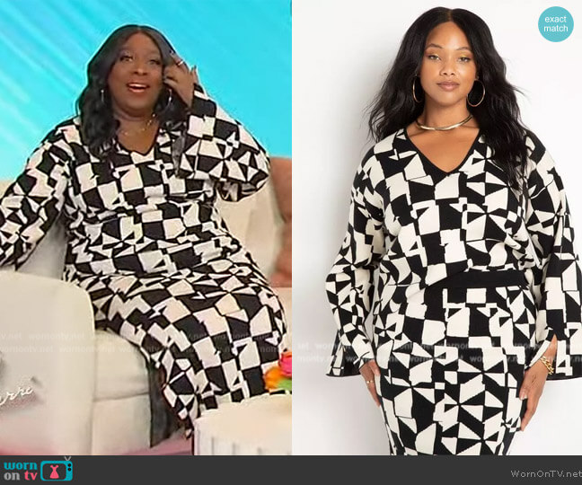 Eloquii V Neck Intarsia Sweater worn by Loni Love on Sherri