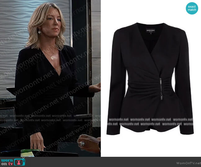 Emporio Armani Asymmetric-ruched jacket worn by Nina Reeves (Cynthia Watros) on General Hospital