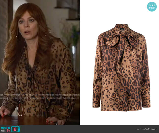 Etro Leopard Print Silk Blouse worn by Nicolette Roman (Anna Friel) on Monarch