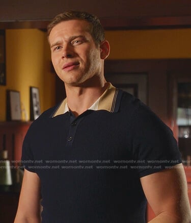 Buck’s navy contrast collar polo shirt on 9-1-1