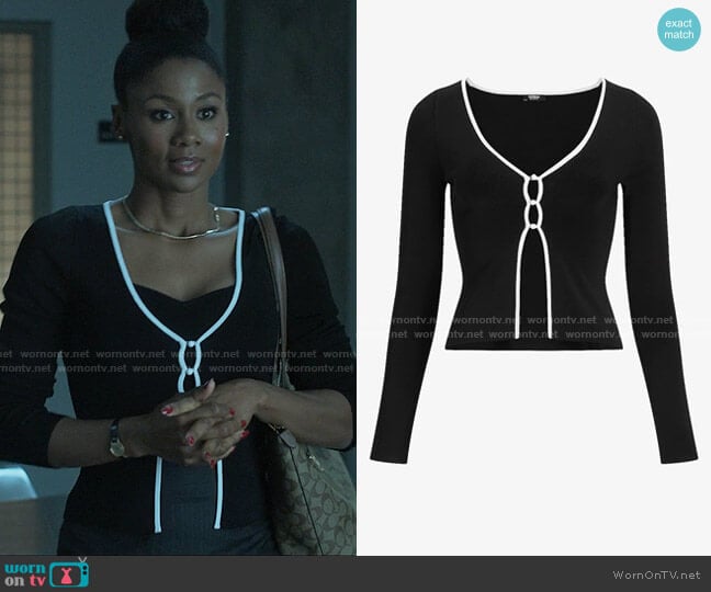 Express Contrast Tipped Button Front Cardigan worn by Jax Stewart (Emayatzy Corinealdi) on Reasonable Doubt