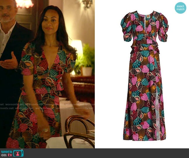 Farm Rio Shell Mix Midi Dress worn by Amy Wheeler (Zoe Saldana) on From Scratch