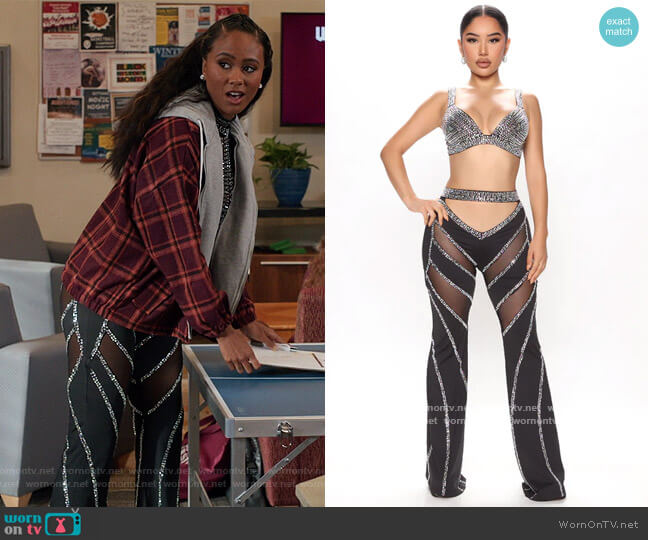 Fashion Nova Hot Tonight Rhinestone Pant Set worn by Keisha (Netta Walker) on All American Homecoming