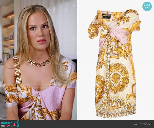 Fendi Fendace multicolour silk dress worn by Angie Harrington on The Real Housewives of Salt Lake City