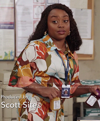 Janine’s floral belted dress on Abbott Elementary