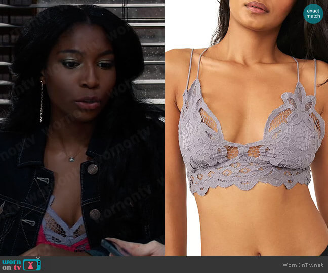 Free People Adella Bralette in Slate worn by Trina Robinson (Tabyana Ali) on General Hospital
