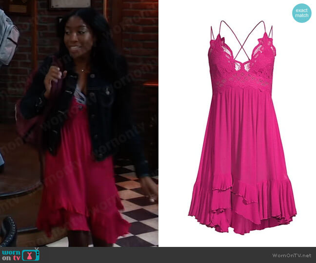 Free People Adella Slip Dress in Rose Hypno worn by Trina Robinson (Tabyana Ali) on General Hospital