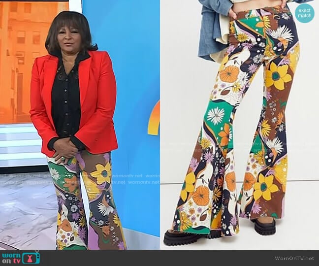 We The Free Just Float On Printed Flare Jeans worn by Pam Grier on Today