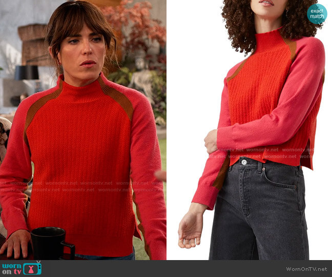 French Connection Colorblock Turtleneck in Ginger/Rasberry worn by Marina (Karla Souza) on Home Economics