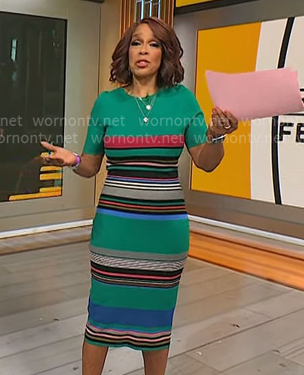 Gayle King’s green striped dress on CBS Mornings