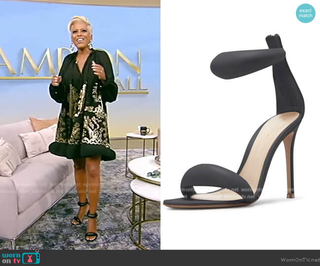 Gianvito Rossi Bijoux 105mm Puffy Napa Ankle-Cuff High-Heel Sandals worn by Tamron Hall on Tamron Hall Show