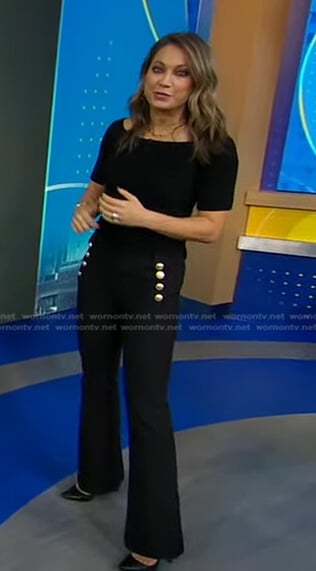Ginger’s black pants with gold buttons on Good Morning America