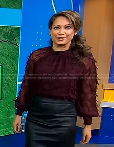 Ginger’s burgundy sheer blouse on Good Morning America