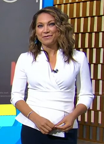 Ginger’s white peplum wrap top on Good Morning America