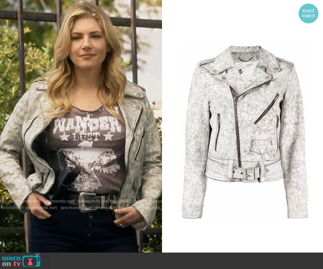 Golden Goose Cracked Leather Biker Jacket worn by Jenny Hoyt (Katheryn Winnick) on Big Sky