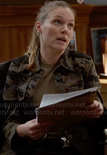Hailey’s camo jacket on Chicago PD