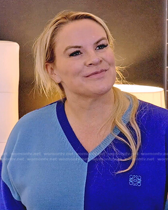 Heather’s blue colorblock sweater on The Real Housewives of Salt Lake City