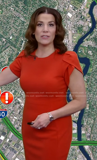 Heather’s red orange tulip sleeve dress on Good Morning America