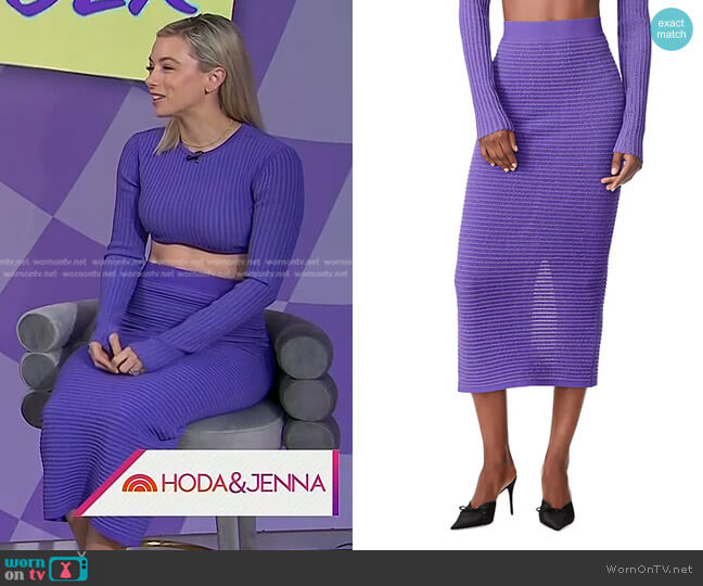 Herve Leger Sheer Striped Midi Skirt worn by Iliza Shlesinger on Today