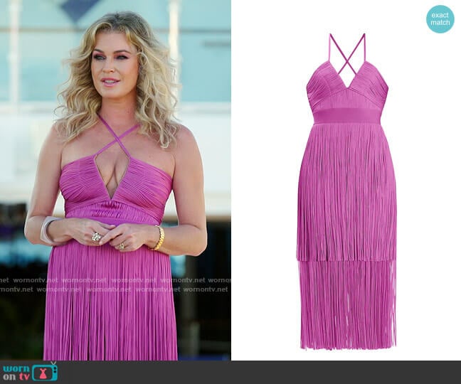 Herve Leger Knit Fringe Midi-Dress in Azalea worn by Rebecca Romijn on The Real Love Boat