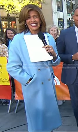 Hoda’s blue double breasted coat on Today