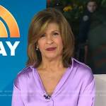 Hoda’s lilac satin button down shirt on Today