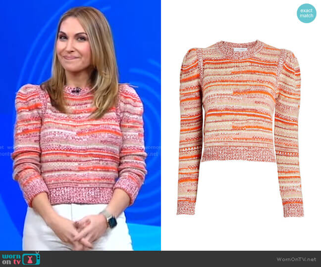 Intermix Fernie Puff Sleeve Striped Wool-Blend Sweater worn by Lori Bergamotto on Good Morning America
