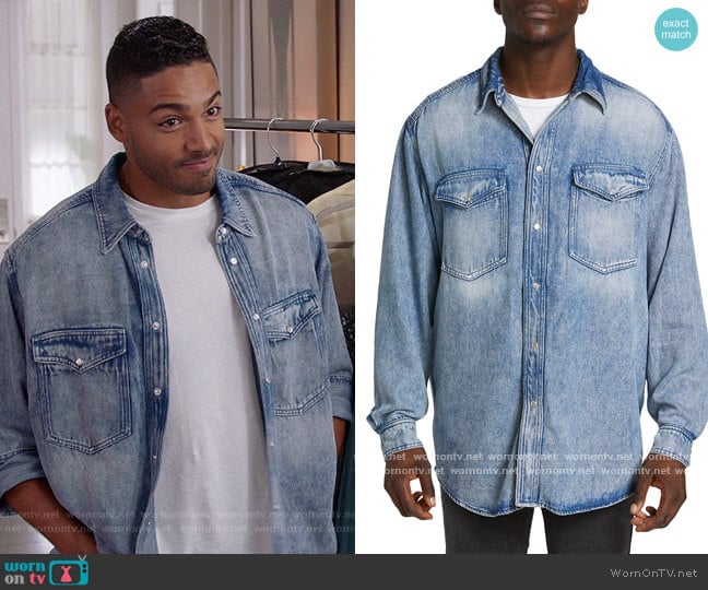 Isabel Marant Tailly Long-Sleeve Denim Shirt worn by Jordan Baker (Michael Evans Behling) on All American
