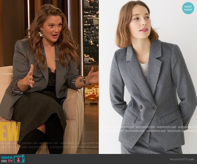 J. Crew Devon blazer in drapey flannel worn by Drew Barrymore on The Drew Barrymore Show