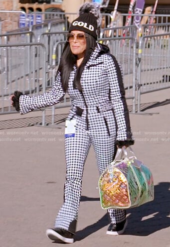 Jen’s houndstooth ski suit on The Real Housewives of Salt Lake City
