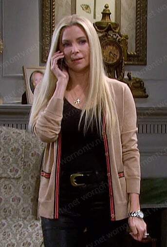 Jennifer’s beige striped trim cardigan on Days of our Lives