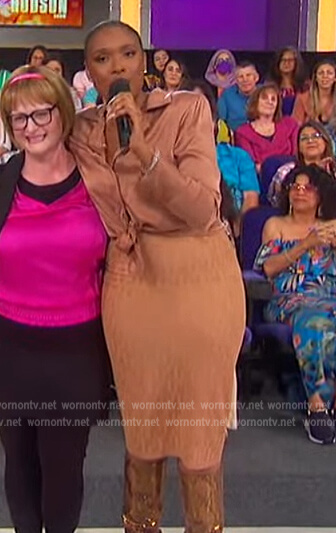 Jennifer’s beige monogram print skirt on The Jennifer Hudson Show