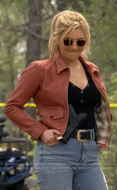 Jenny’s orange leather jacket on Big Sky