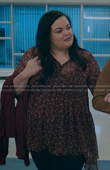 Jessica’s red floral tunic on The Resident