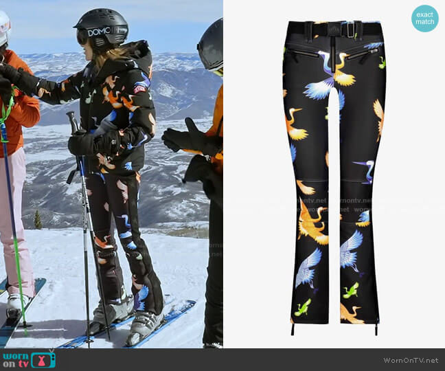 Jetset Tiby Belted Printed Ski Pants worn by Angie Harrington on The Real Housewives of Salt Lake City
