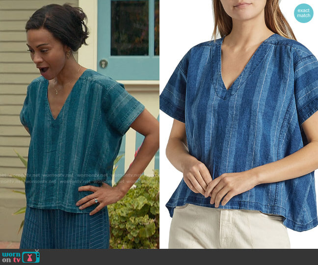 Joie Theola Top worn by Amy Wheeler (Zoe Saldana) on From Scratch