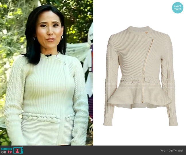 Jonathan Simkhai Andi Fisherman Knit Peplum Jacket worn by Vicky Nguyen on Today