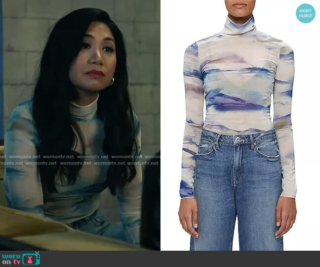 Jonathan Simkhai Charli Top in Watercolor worn by Melody Bayani (Liza Lapira) on The Equalizer