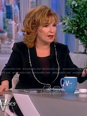 Joy’s black embellished trim blazer on The View