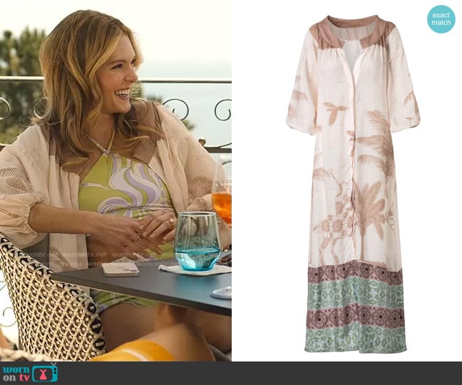 Juan de Dios Chavela Cotton-silk Tunic / Ivory Palms worn by Daphne (Meghann Fahy) on The White Lotus
