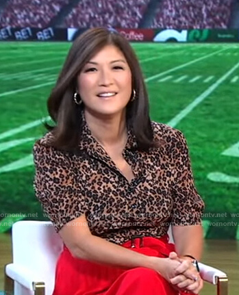 Juju’s leopard print short sleeve blouse on Good Morning America