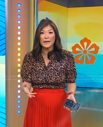 Juju’s leopard print short sleeve blouse on Good Morning America